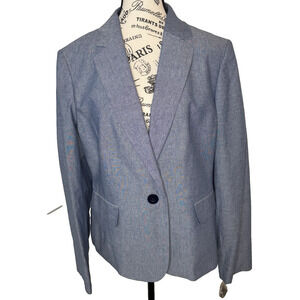 Kasper Women’s Blazer Jacket Size 12 Light Blue Cotton One Button New With Tags